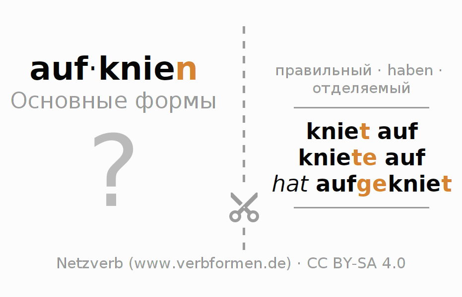 Обучающие карточки по спряжению глагола aufknien (hat)