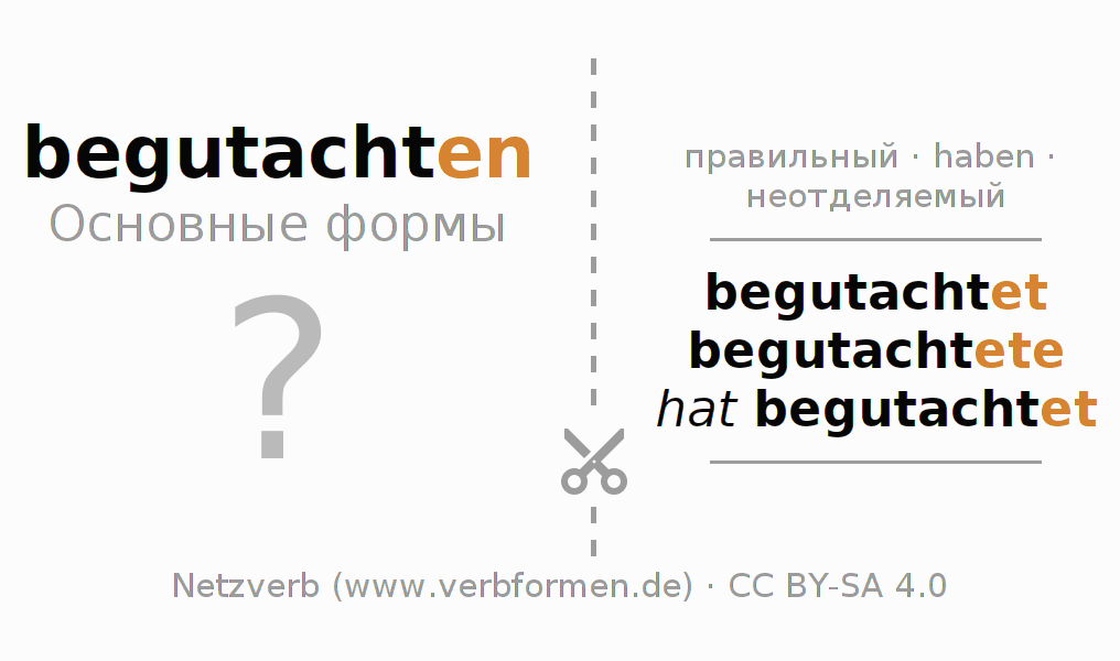 Обучающие карточки по спряжению глагола begutachten