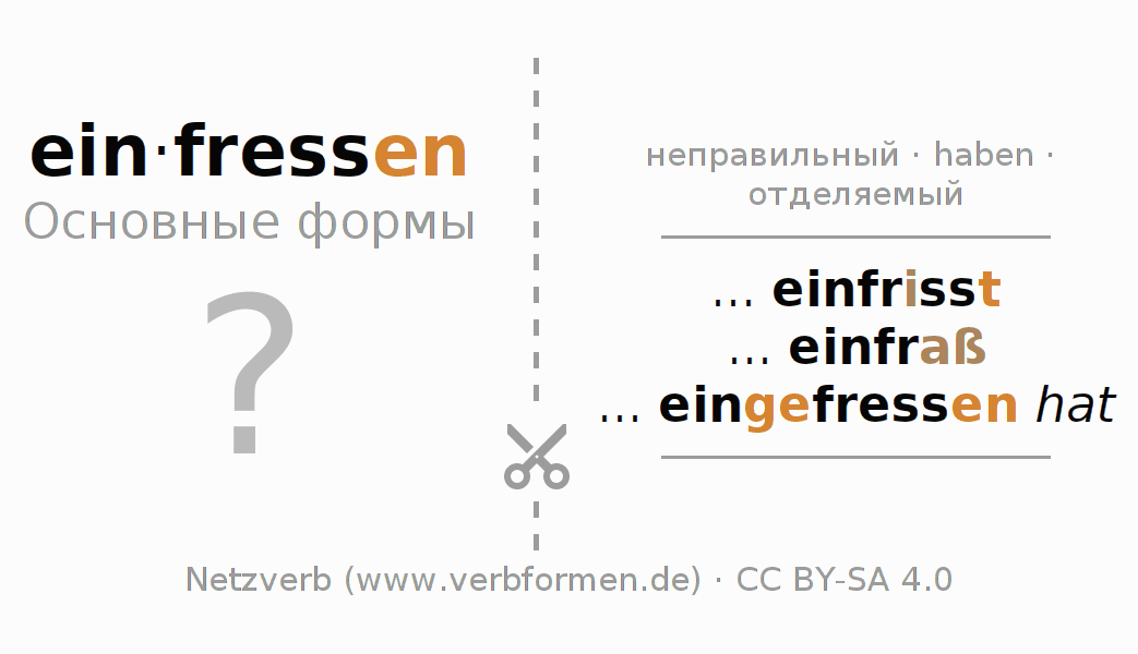 Обучающие карточки по спряжению глагола einfressen