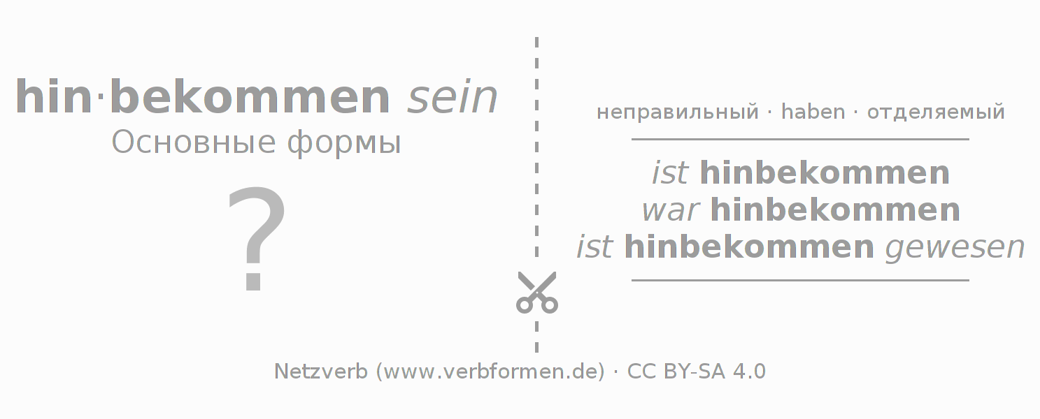 Обучающие карточки по спряжению глагола hinbekommen