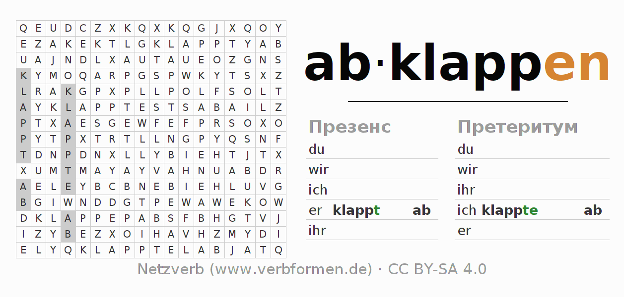 головоломка по спряжению немецких глаголов abklappen