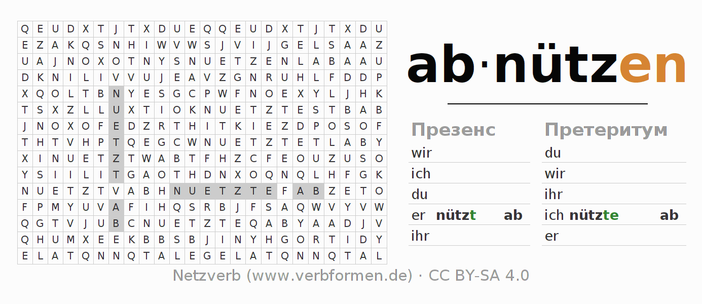 головоломка по спряжению немецких глаголов abnützen
