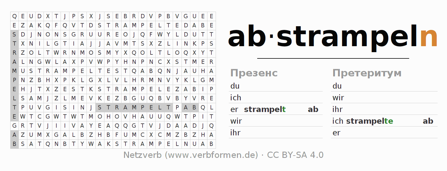 головоломка по спряжению немецких глаголов abstrampeln