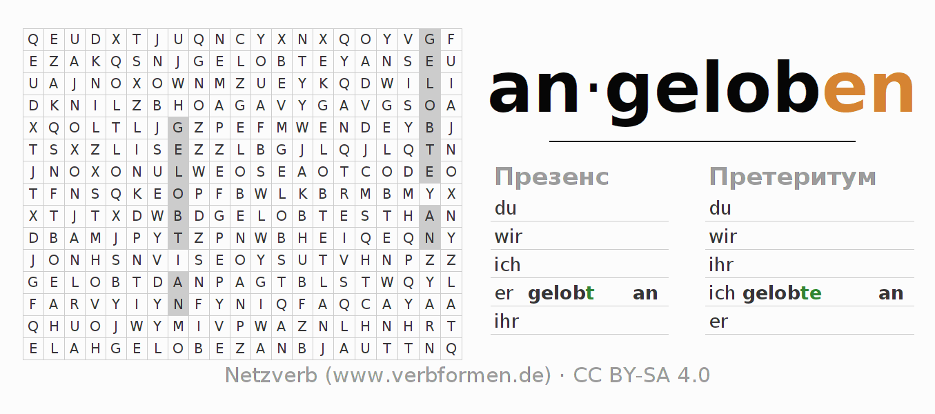 головоломка по спряжению немецких глаголов angeloben