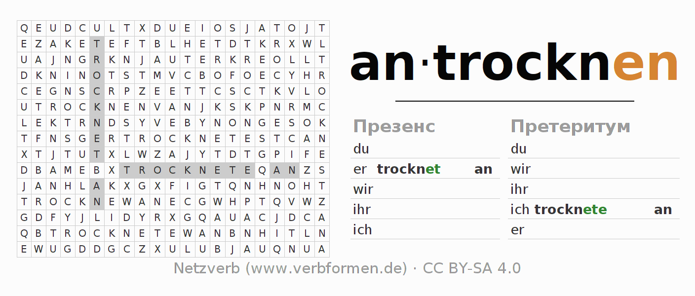 головоломка по спряжению немецких глаголов antrocknen