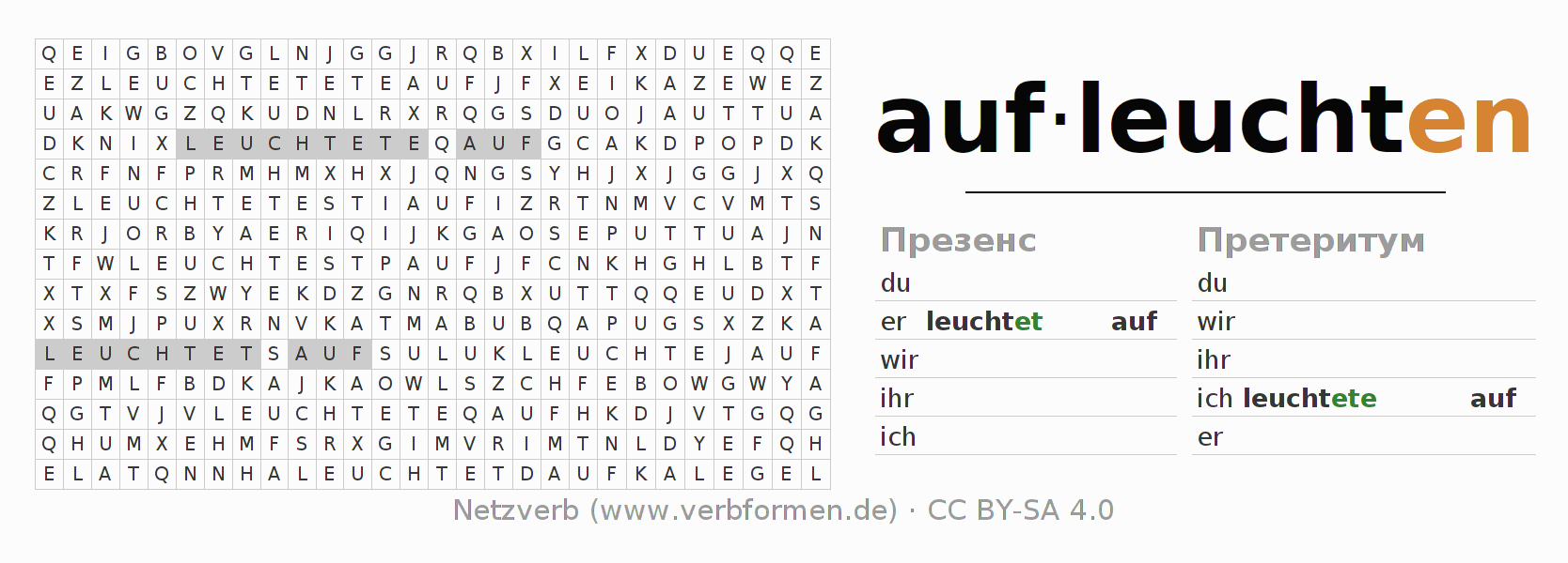 головоломка по спряжению немецких глаголов aufleuchten (hat)