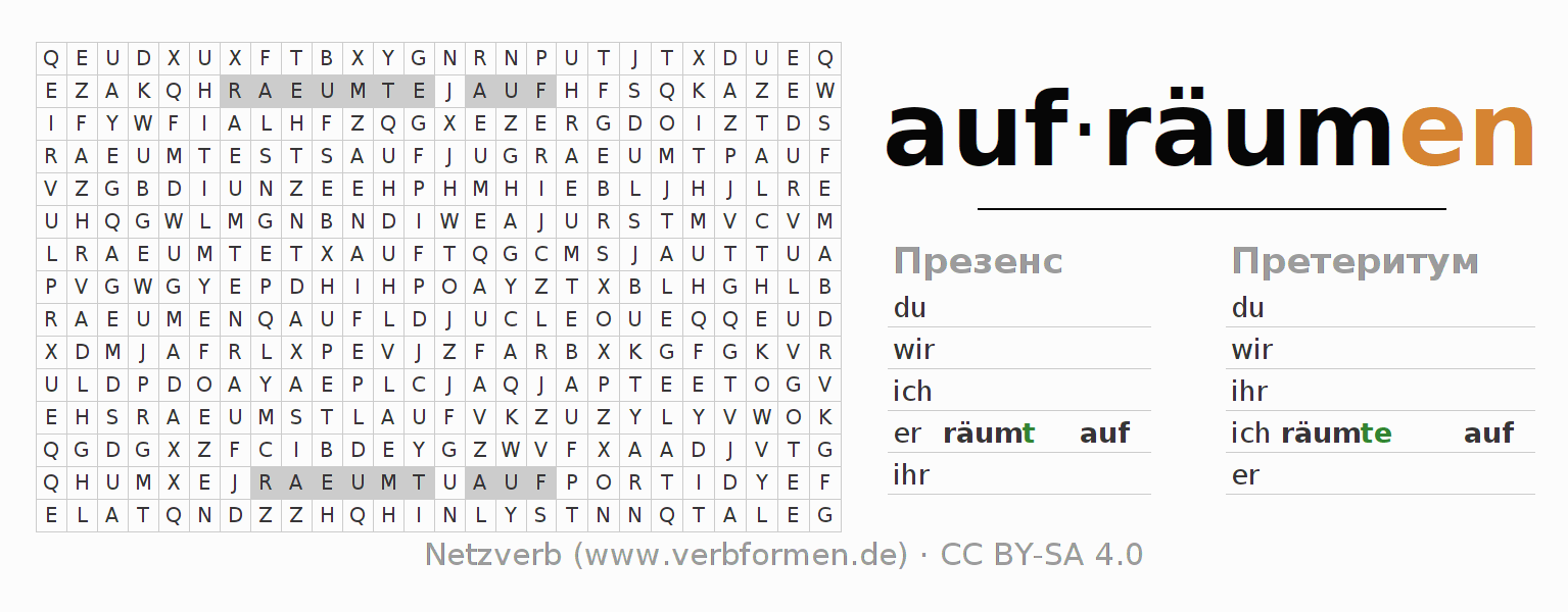 головоломка по спряжению немецких глаголов aufräumen
