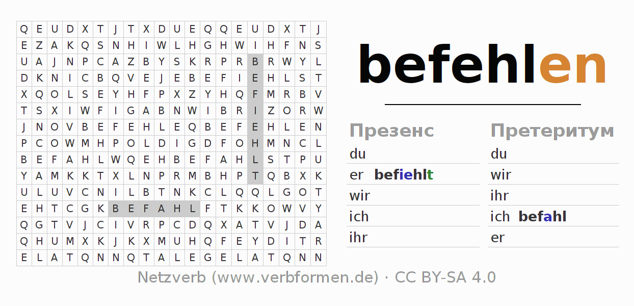 головоломка по спряжению немецких глаголов befehlen