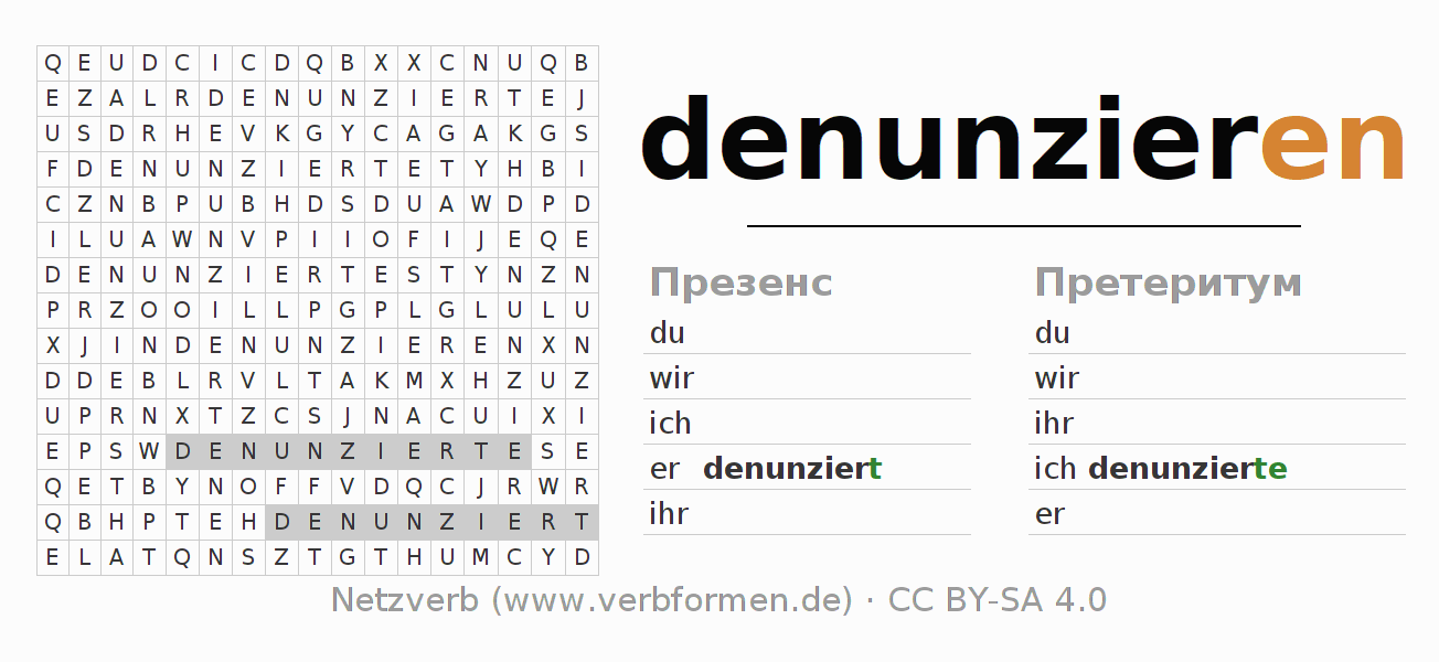 головоломка по спряжению немецких глаголов denunzieren