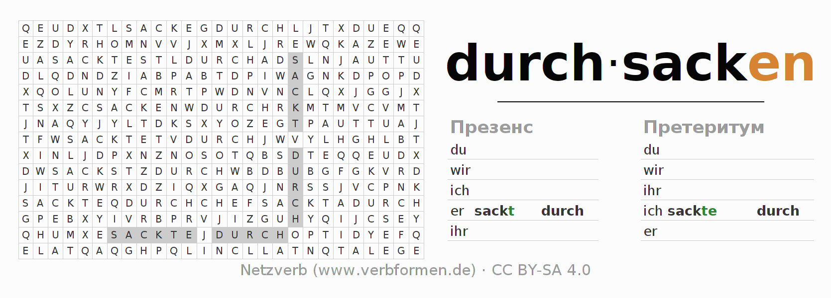 головоломка по спряжению немецких глаголов durchsacken