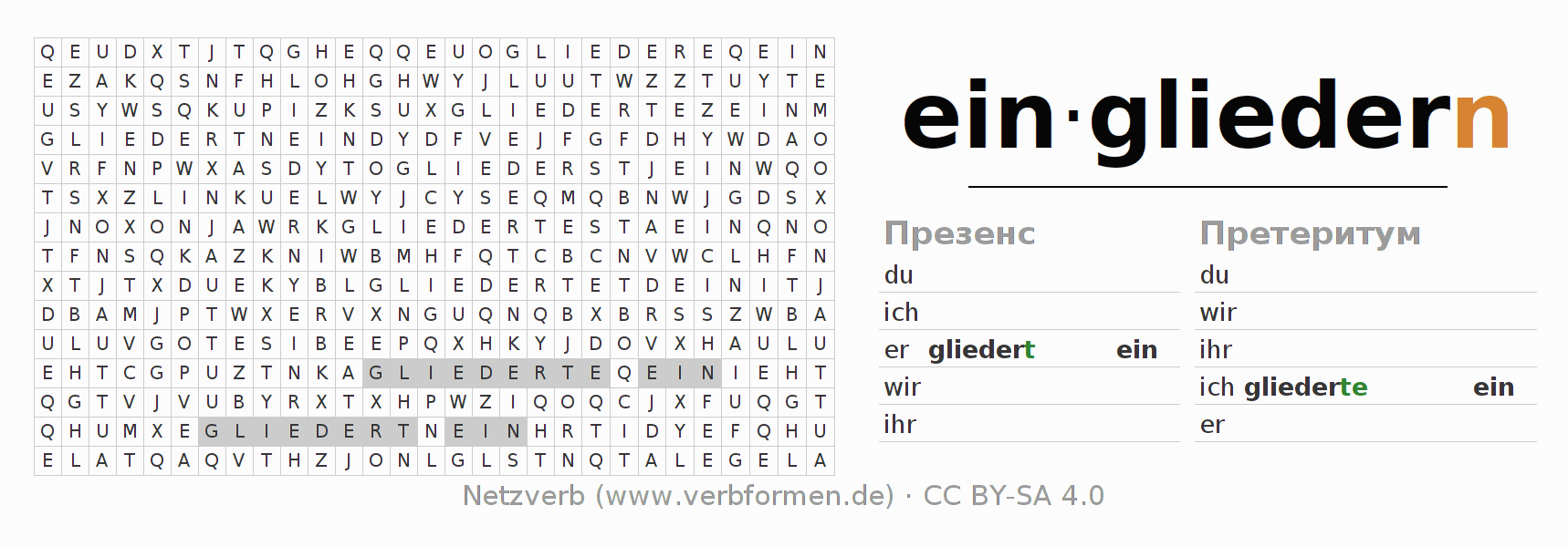 головоломка по спряжению немецких глаголов eingliedern