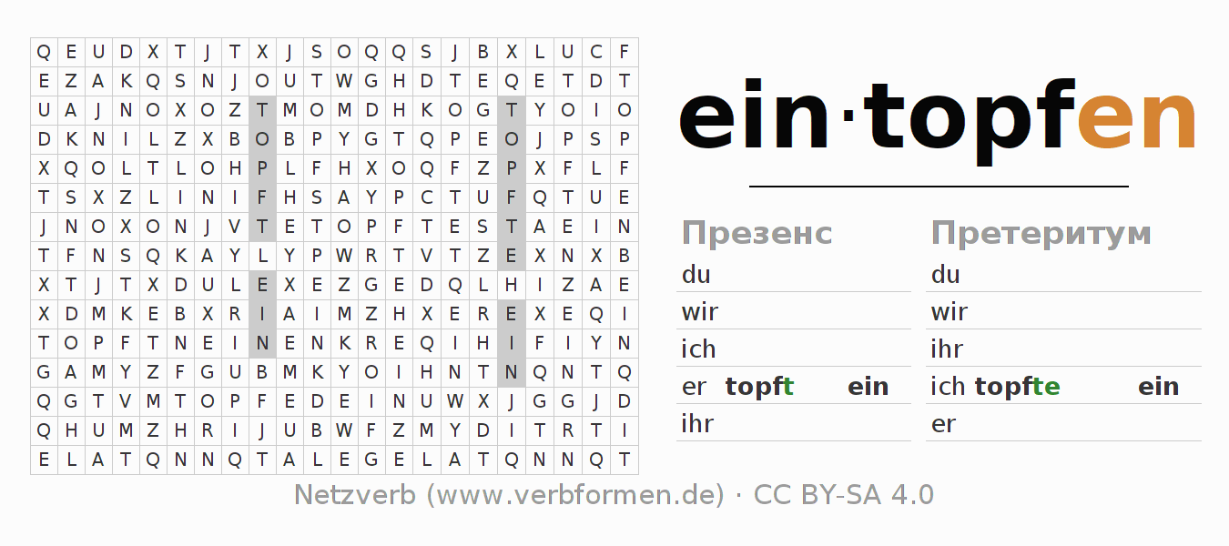 головоломка по спряжению немецких глаголов eintopfen