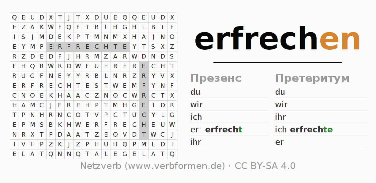 головоломка по спряжению немецких глаголов erfrechen
