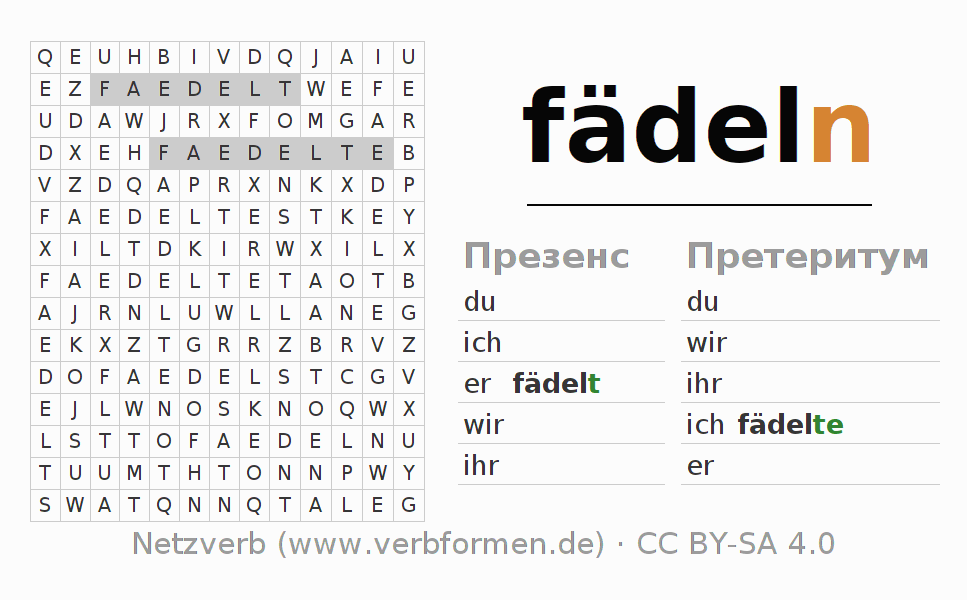 головоломка по спряжению немецких глаголов fädeln