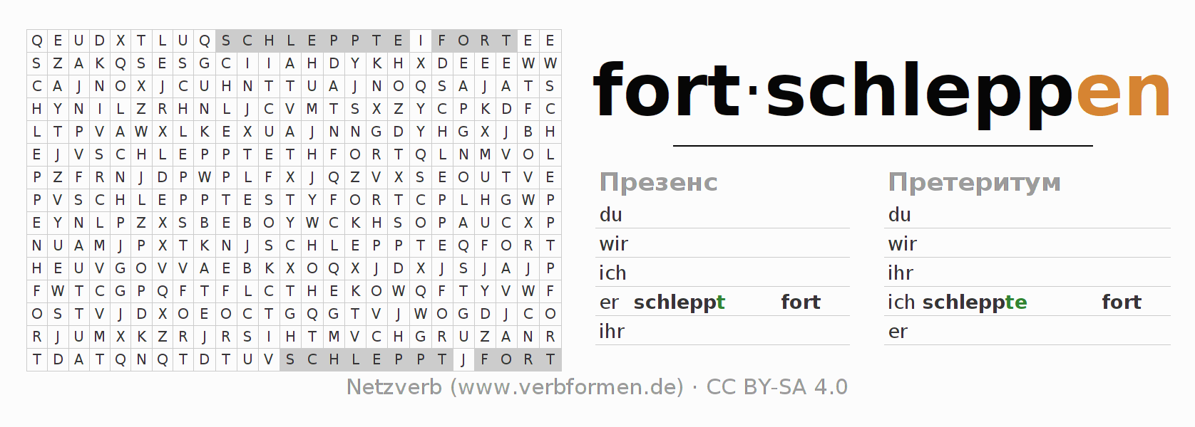 головоломка по спряжению немецких глаголов fortschleppen