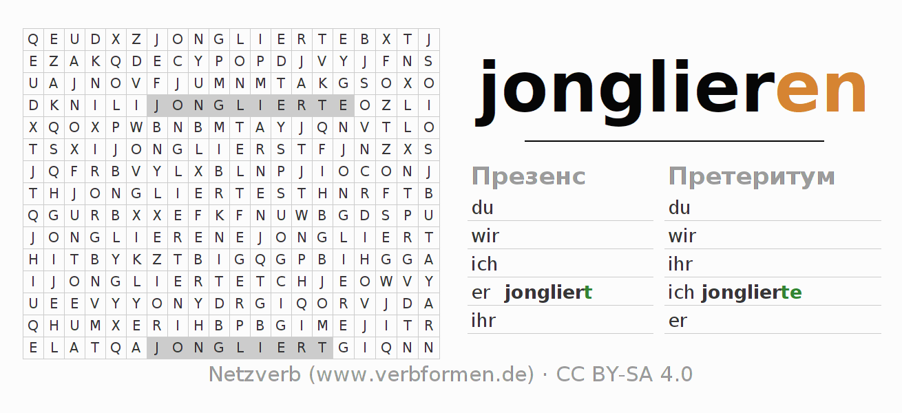 головоломка по спряжению немецких глаголов jonglieren