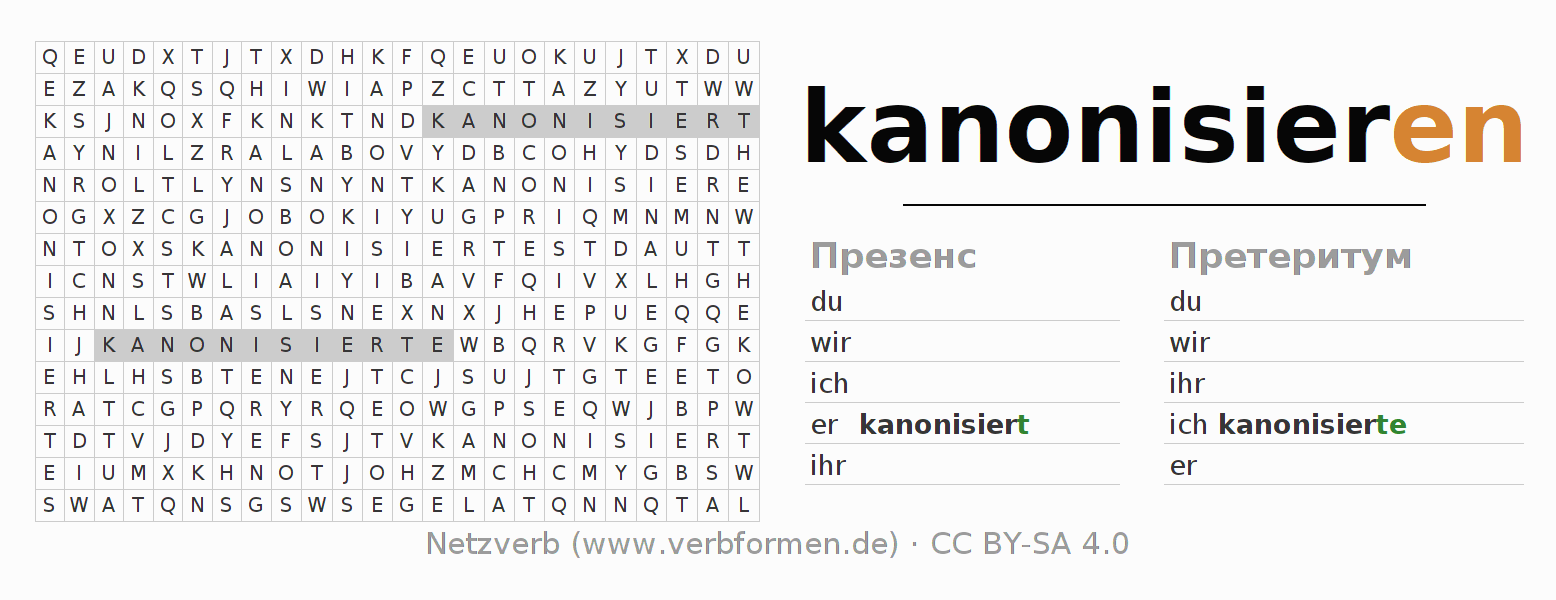 головоломка по спряжению немецких глаголов kanonisieren