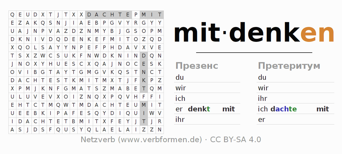 головоломка по спряжению немецких глаголов mitdenken