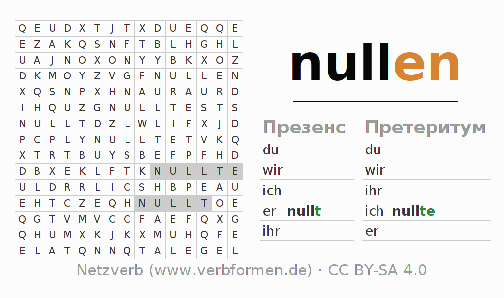 головоломка по спряжению немецких глаголов nullen