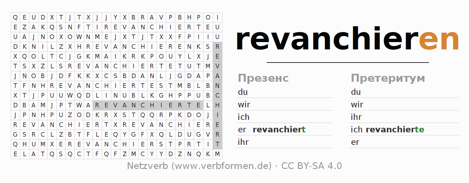 головоломка по спряжению немецких глаголов revanchieren