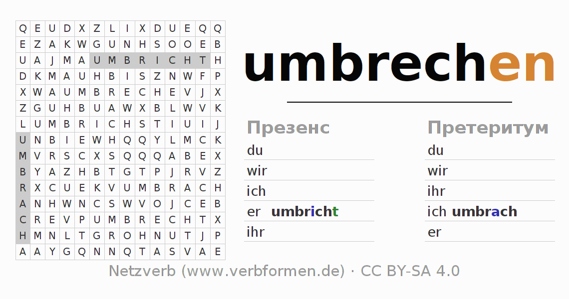 головоломка по спряжению немецких глаголов umbrechen (hat)