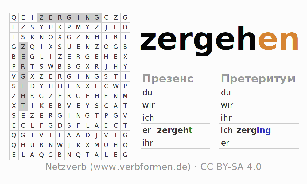 головоломка по спряжению немецких глаголов zergehen