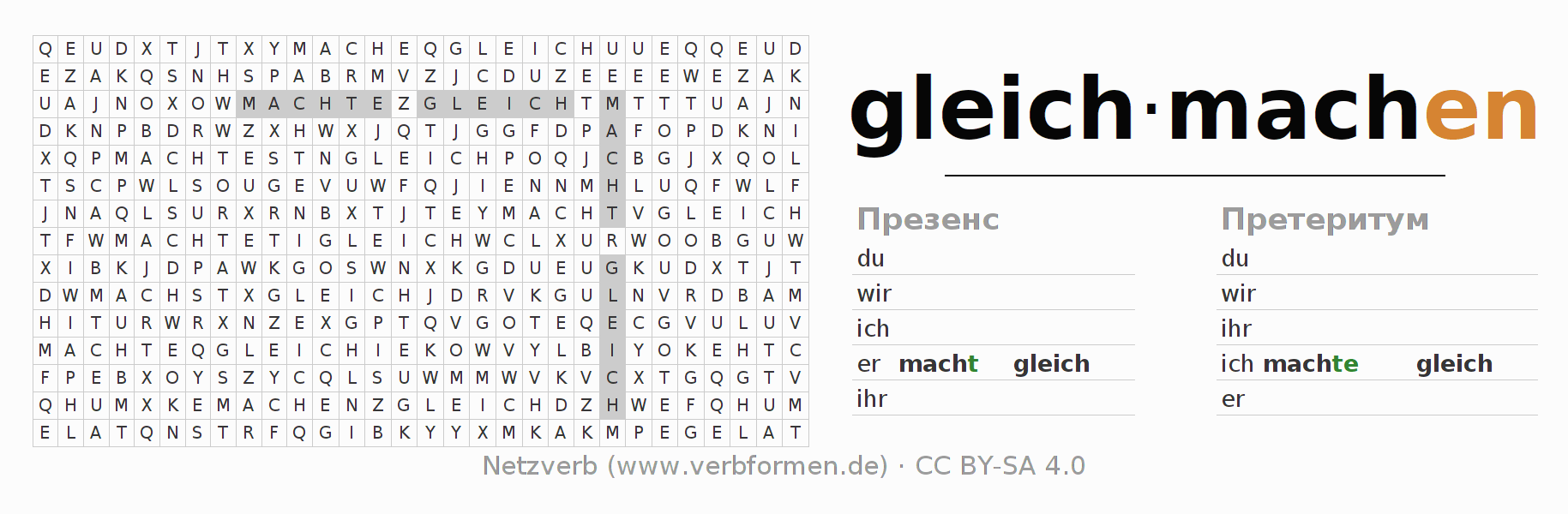 головоломка по спряжению немецких глаголов gleichmachen