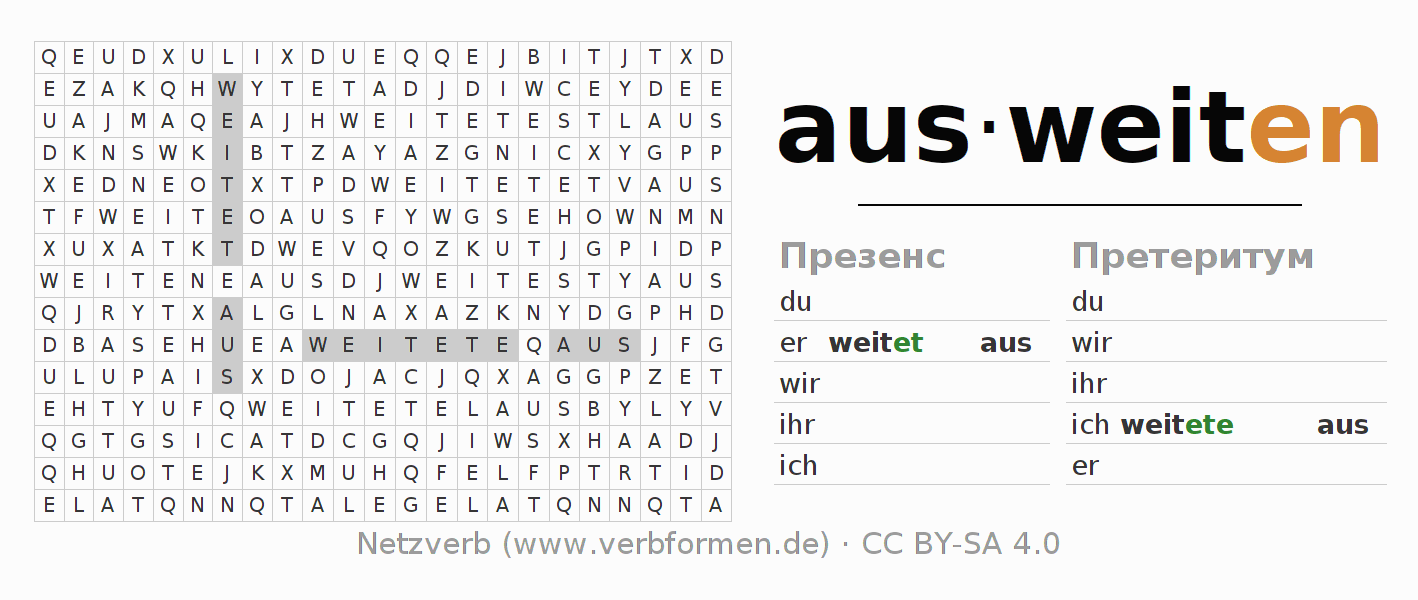 головоломка по спряжению немецких глаголов ausweiten