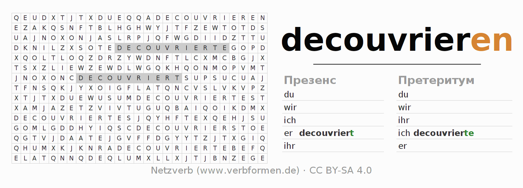 головоломка по спряжению немецких глаголов decouvrieren