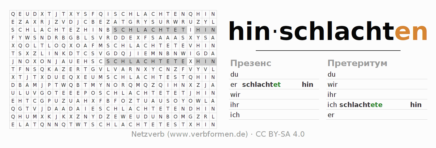 головоломка по спряжению немецких глаголов hinschlachten