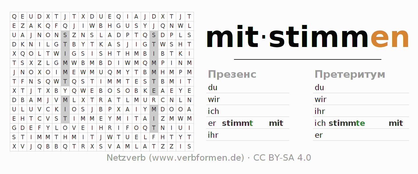 головоломка по спряжению немецких глаголов mitstimmen