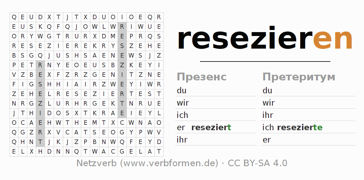 головоломка по спряжению немецких глаголов resezieren