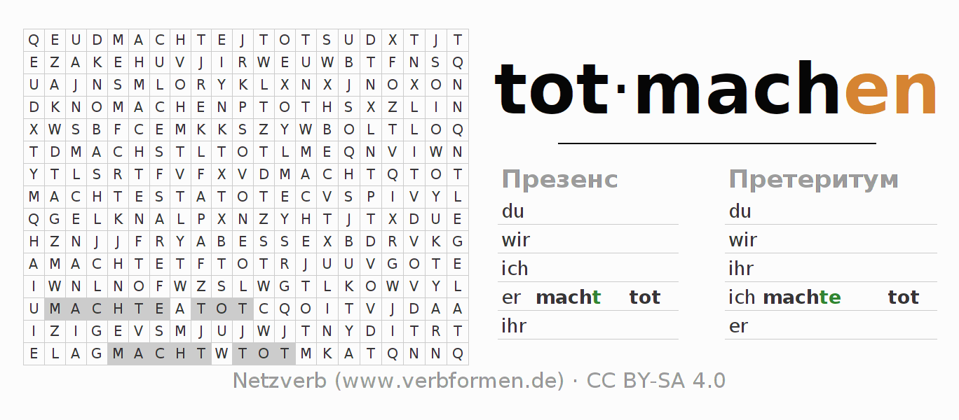 головоломка по спряжению немецких глаголов totmachen