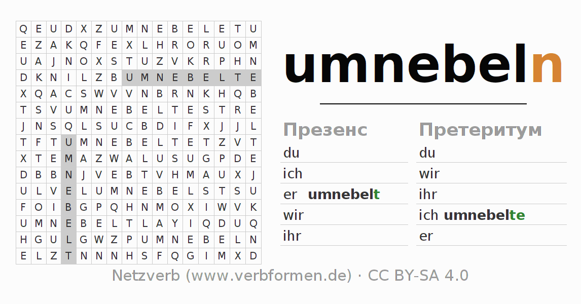 головоломка по спряжению немецких глаголов umnebeln