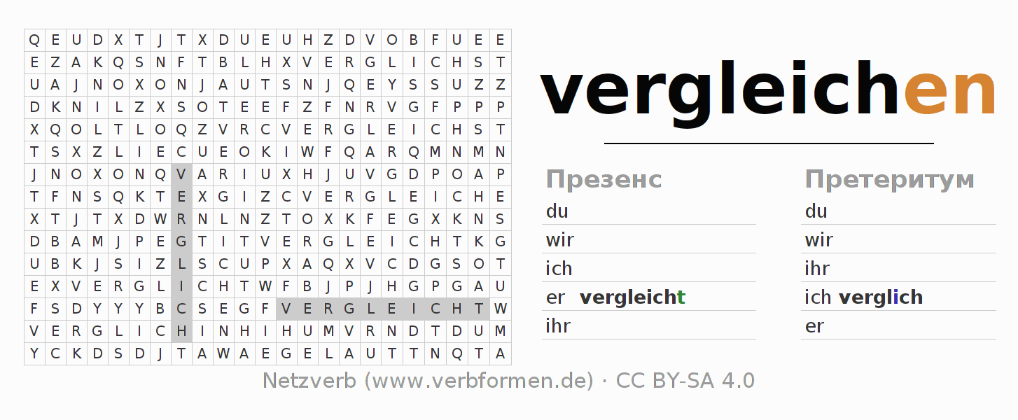 головоломка по спряжению немецких глаголов vergleichen