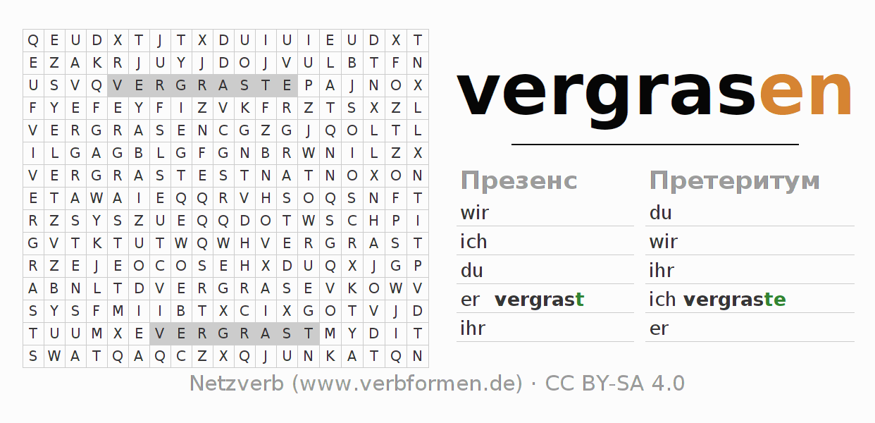 головоломка по спряжению немецких глаголов vergrasen