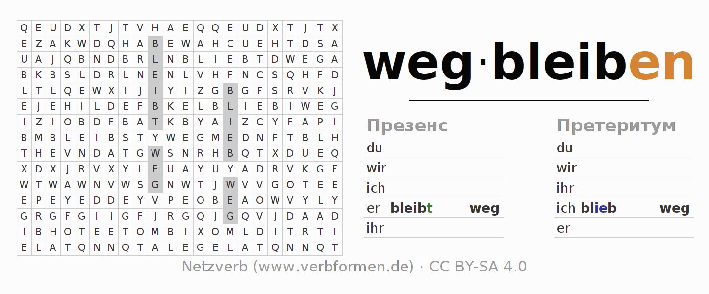 головоломка по спряжению немецких глаголов wegbleiben