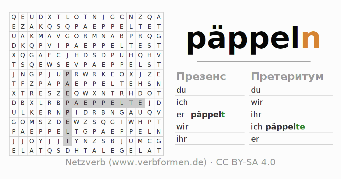 головоломка по спряжению немецких глаголов päppeln
