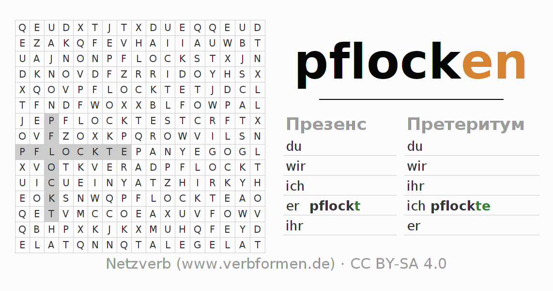 головоломка по спряжению немецких глаголов pflocken
