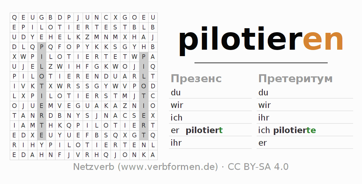 головоломка по спряжению немецких глаголов pilotieren