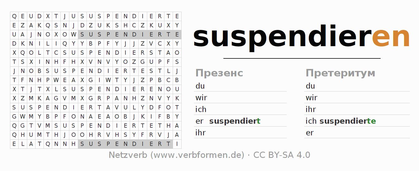 головоломка по спряжению немецких глаголов suspendieren