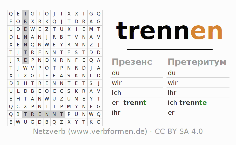 головоломка по спряжению немецких глаголов trennen