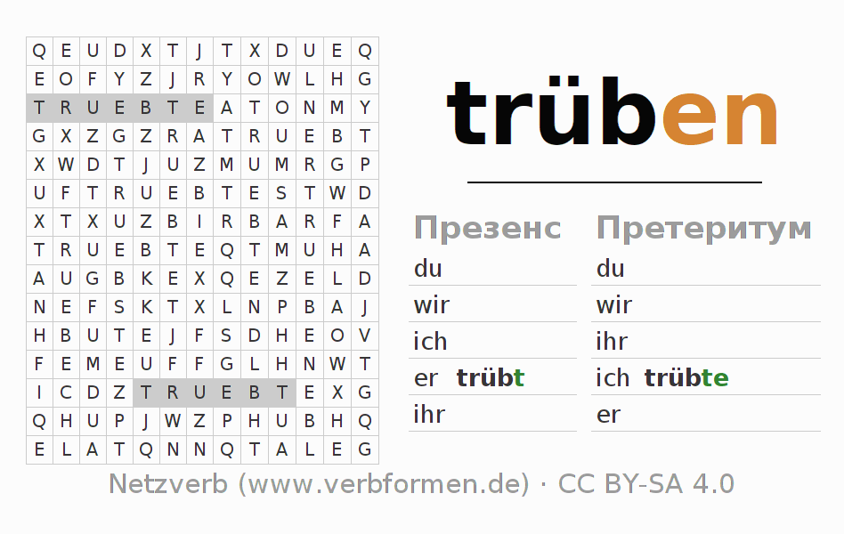 головоломка по спряжению немецких глаголов trüben