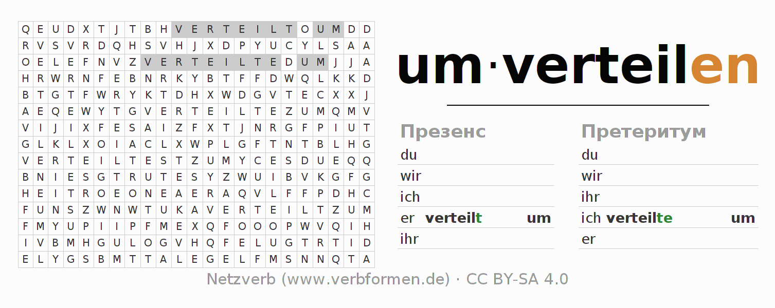 головоломка по спряжению немецких глаголов umverteilen