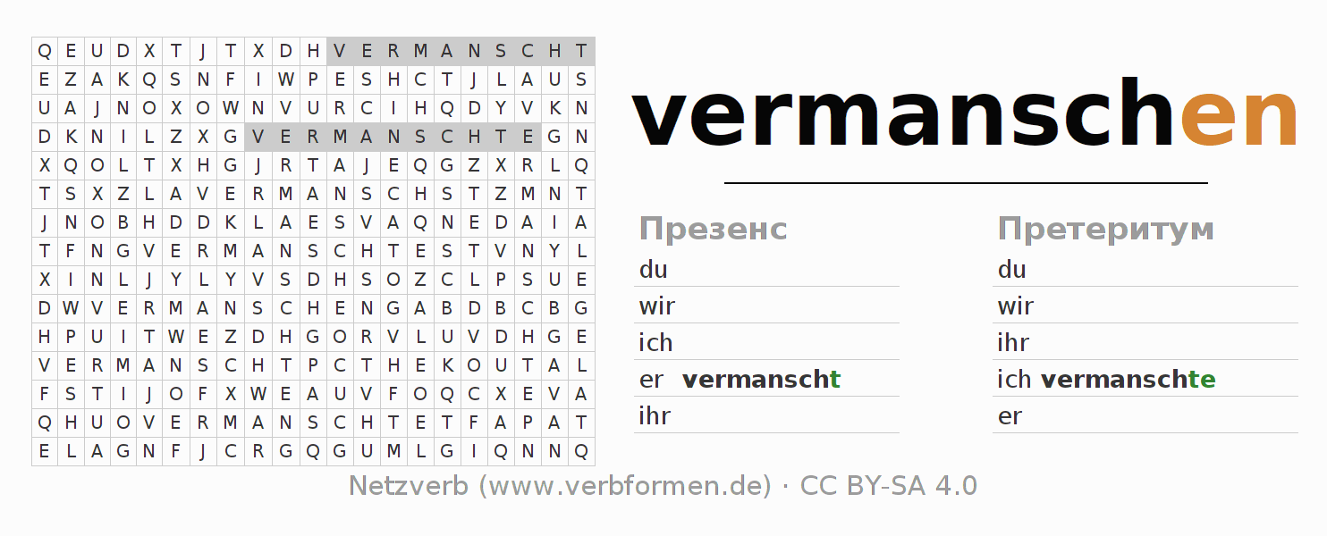 головоломка по спряжению немецких глаголов vermanschen