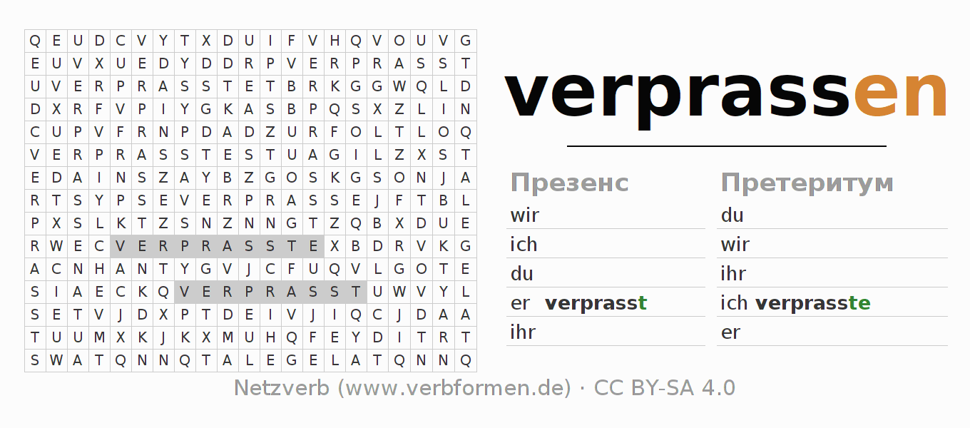 головоломка по спряжению немецких глаголов verprassen