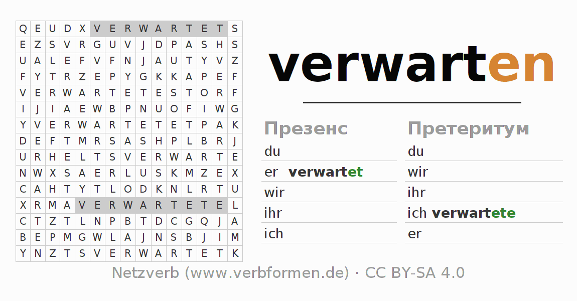 головоломка по спряжению немецких глаголов verwarten