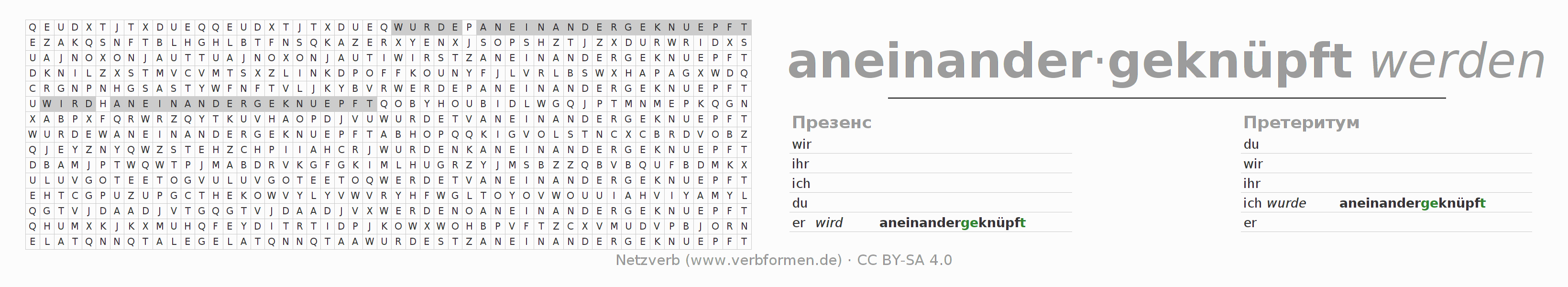 головоломка по спряжению немецких глаголов aneinanderknüpfen