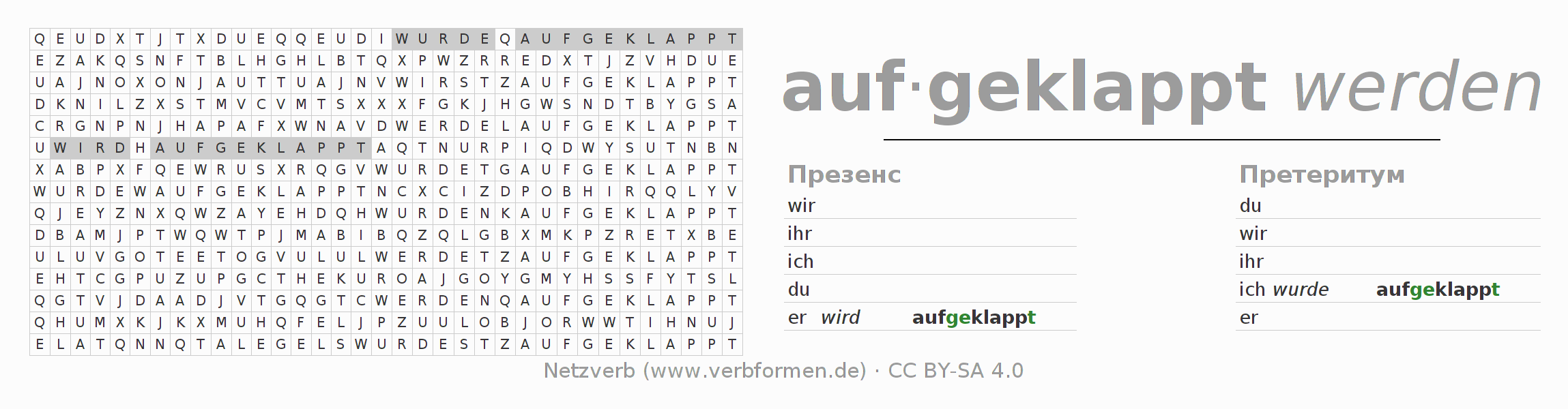 головоломка по спряжению немецких глаголов aufklappen (ist)