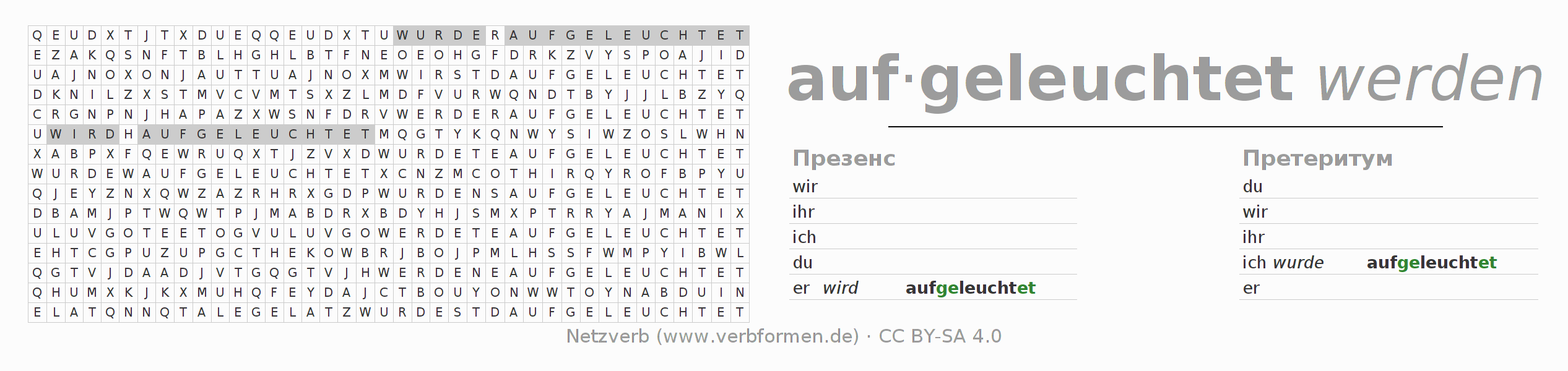 головоломка по спряжению немецких глаголов aufleuchten (ist)